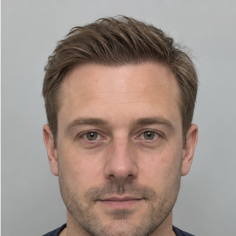 AI-generated comparison after hair restoration treatment, frontal view