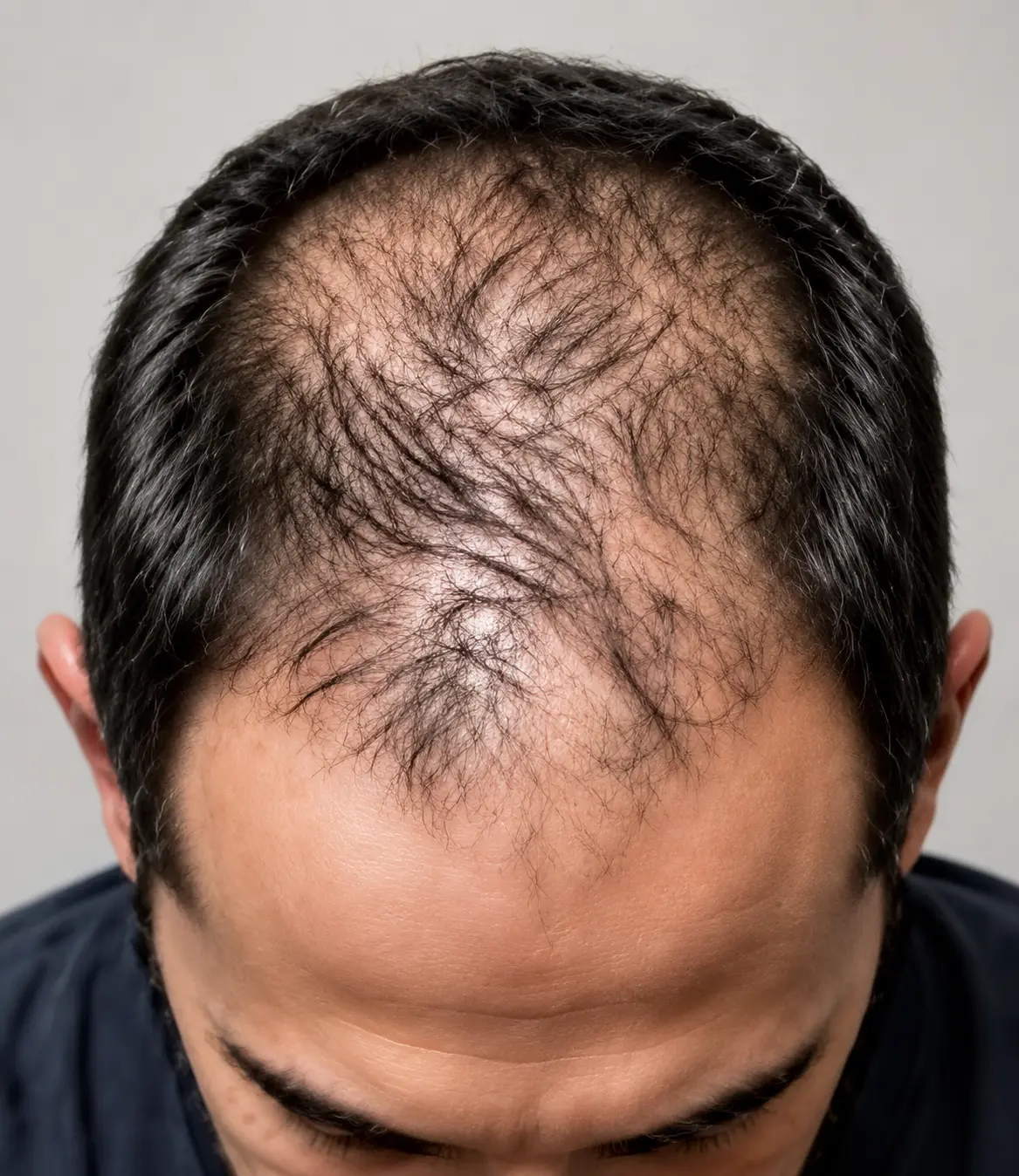 Patient Result 01 before hair restoration treatment, top view
